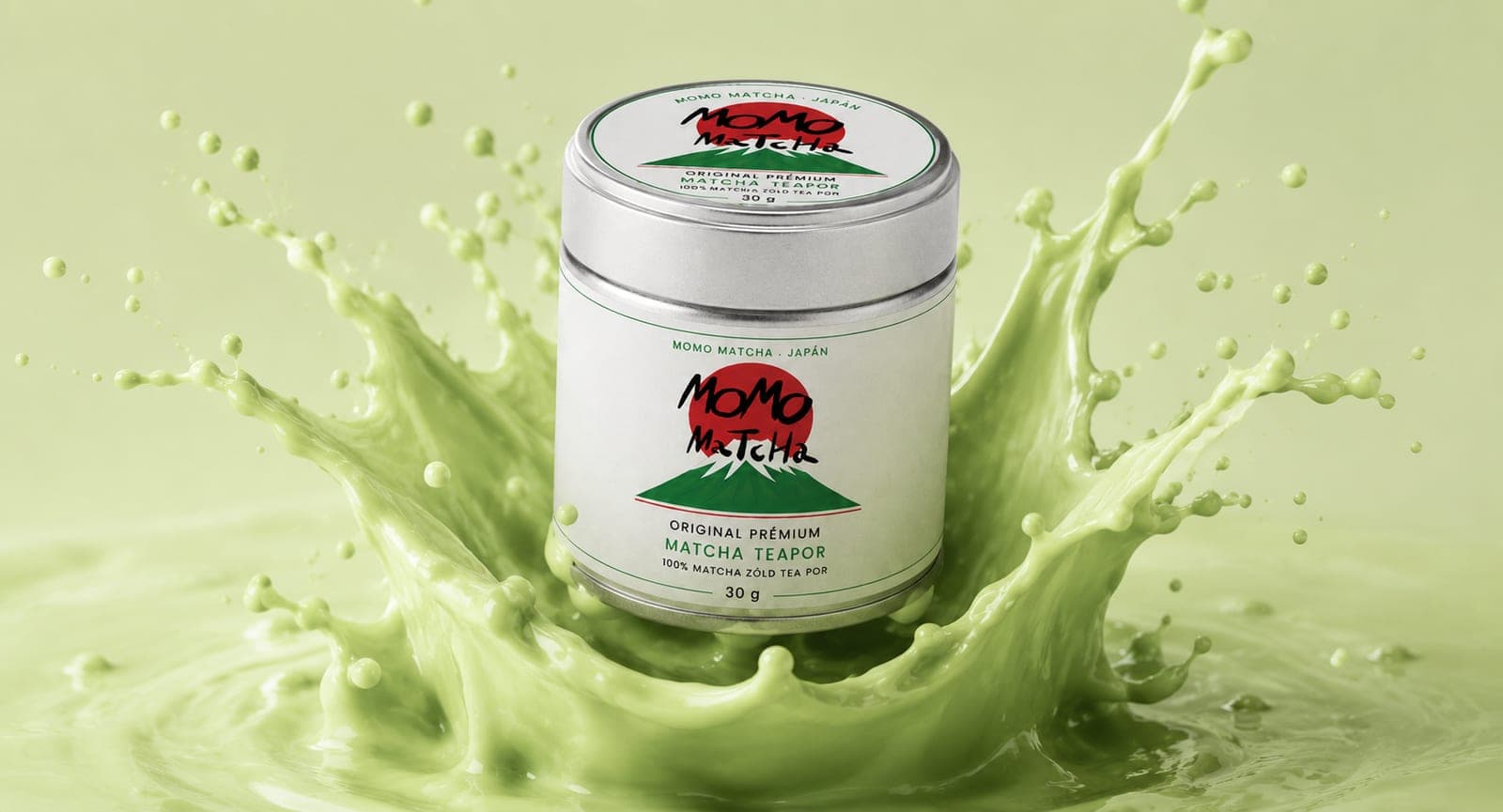 Original Momo Matcha doboz zöld splash háttérrel
